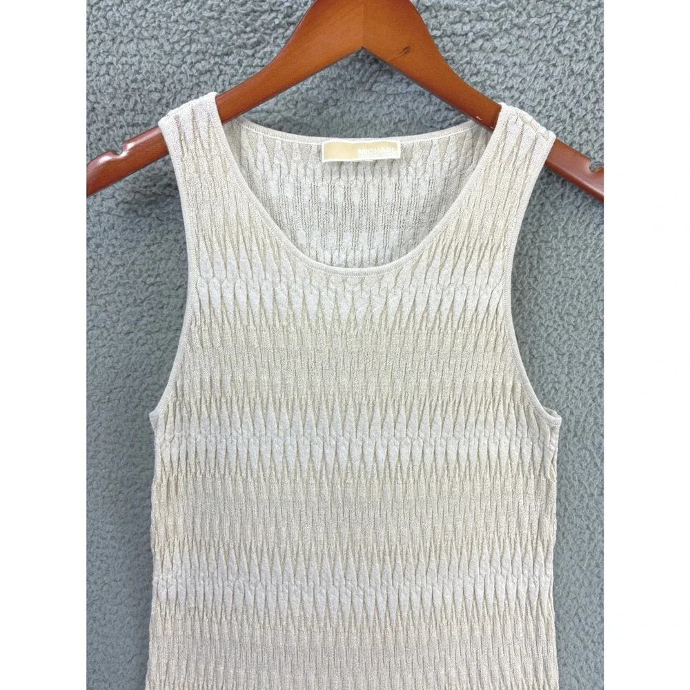 Michael Kors Metallic Ripple Knit Tank Top Womens M Gold Shimmer Blouse Shell